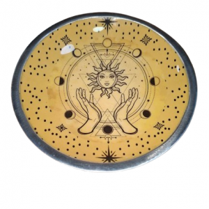 Plato Ritual de Metal con Geometría Sagrada, Sol y Lunas
