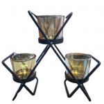 Candelabro para Velas de Té con Base Metálica y Vasos de Cristal Color Caramelo