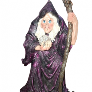 Bruja sabia con bastón y bola de cristal – 28 cm